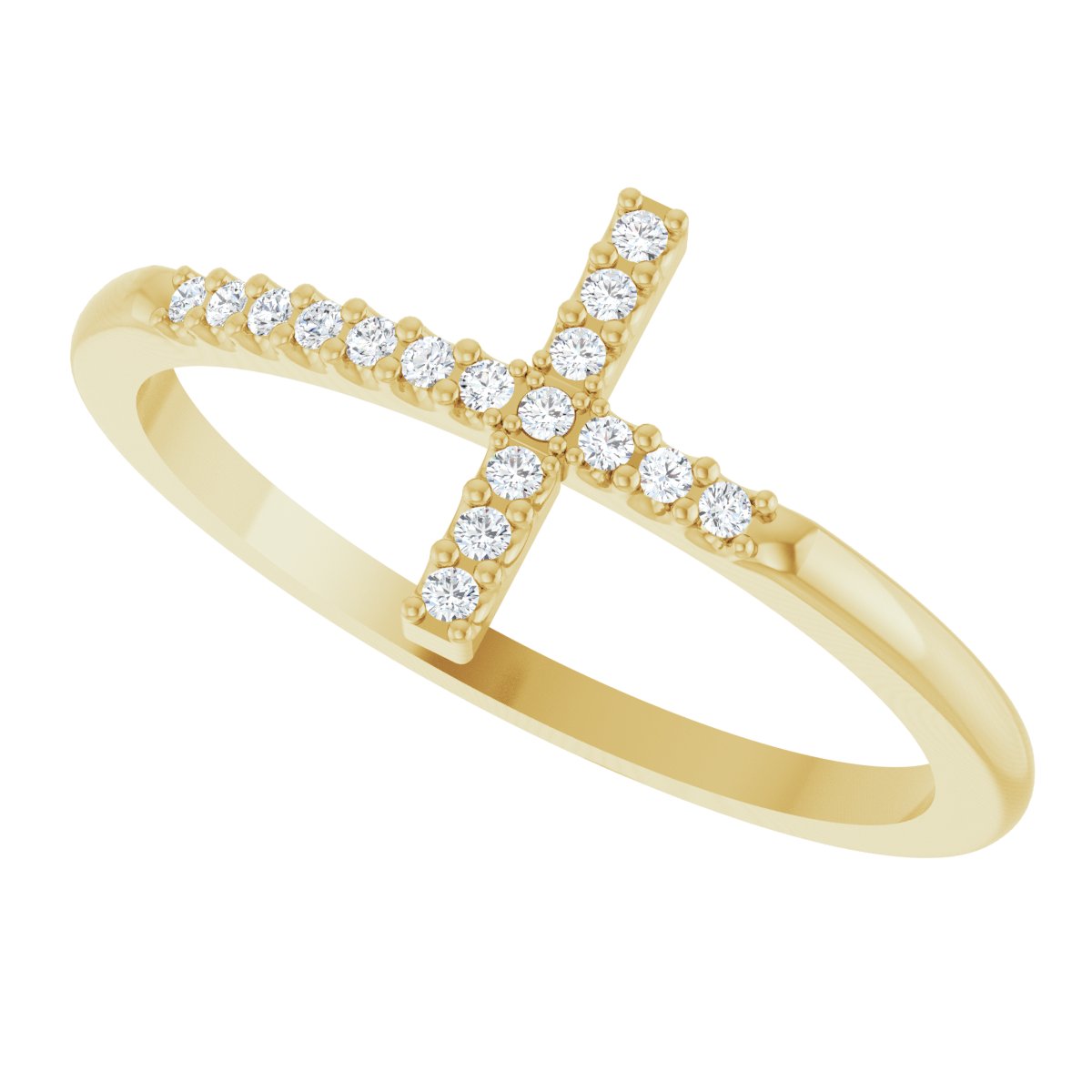 Lab-Grown Diamond Sideways Cross Ring - Yellow Gold - Lab Grown Diamond