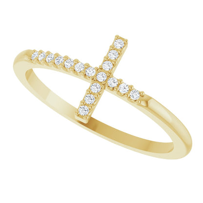 Lab-Grown Diamond Sideways Cross Ring - Yellow Gold - Lab Grown Diamond