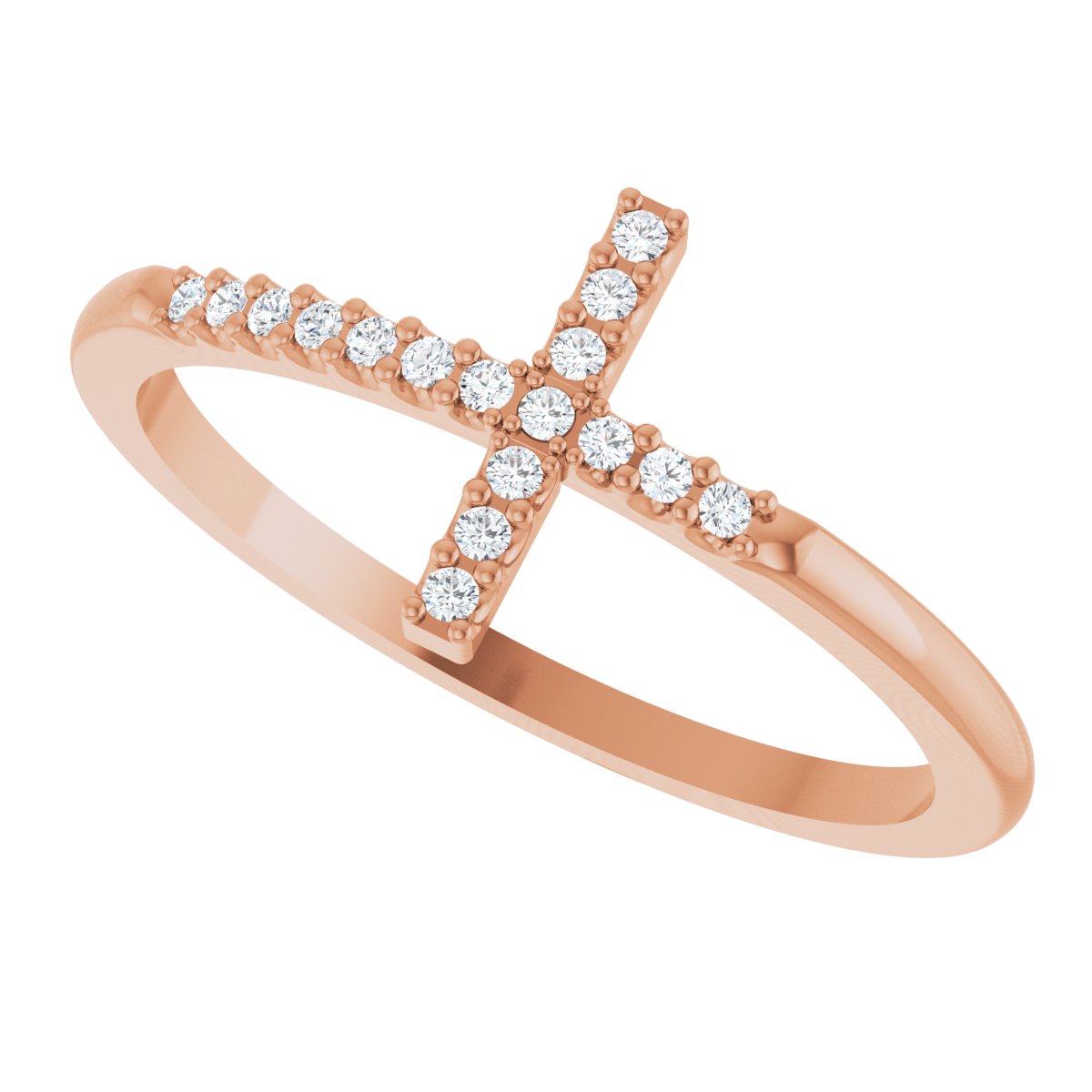 Lab-Grown Diamond Sideways Cross Ring - Rose Gold - Lab Grown Diamond