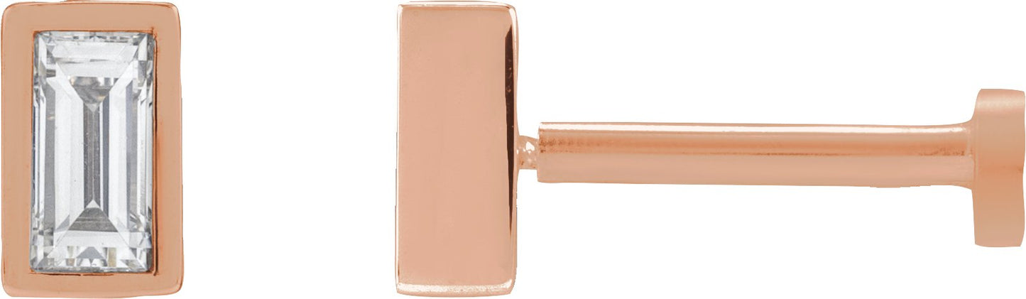 1/10 Ct Straight Baguette Lab-Grown Diamond Bezel-Set Earring With Press Fit Back