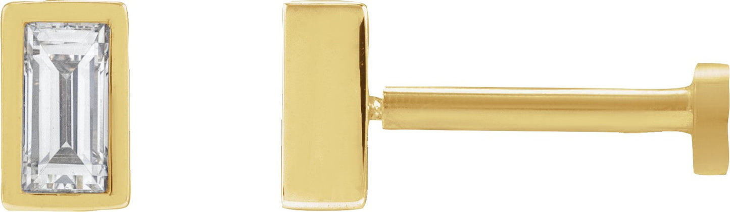 1/10 Ct Straight Baguette Lab-Grown Diamond Bezel-Set Earring With Press Fit Back - Lab Grown Diamond