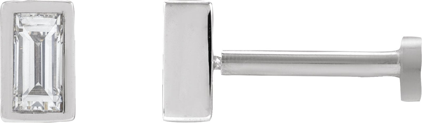 1/10 Ct Straight Baguette Lab-Grown Diamond Bezel-Set Earring With Press Fit Back
