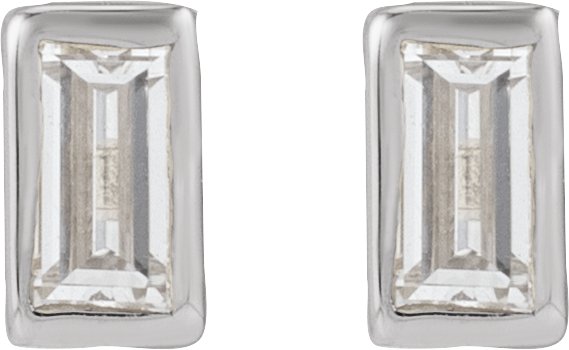 .03 Ct Straight Baguette Lab-Grown Diamond Bezel-Set Earring With Press Fit Back - Yellow Gold - Lab Grown Diamond