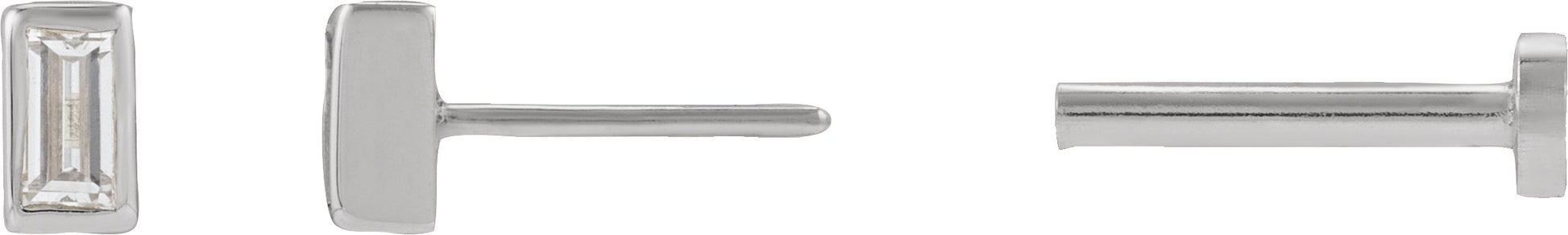 .04 Ct Straight Baguette Lab-Grown Diamond Bezel-Set Earring With Press Fit Back - Rose Gold - Lab Grown Diamond