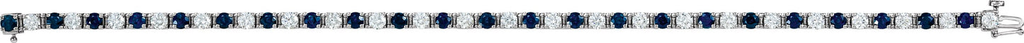Lab-Grown Blue Sapphire And Diamond Line Bracelet - Lab Grown Diamond