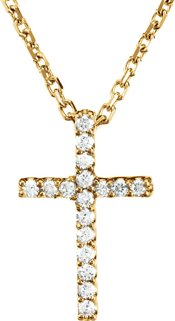 .06 Ctw Petite Lab Grown Diamond Cross Necklace - Yellow Gold - Lab Grown Diamond
