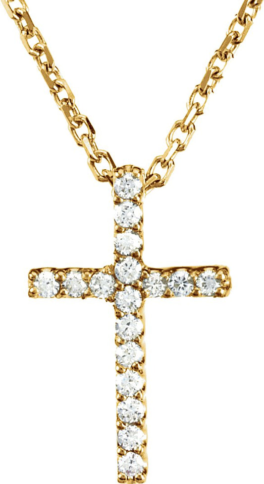 .06 Ctw Petite Lab Grown Diamond Cross Necklace - Yellow Gold - Lab Grown Diamond