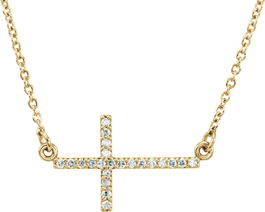 1/10 Ctw Lab-Grown Diamond Sideways Cross Necklace - Yellow Gold - Lab Grown Diamond