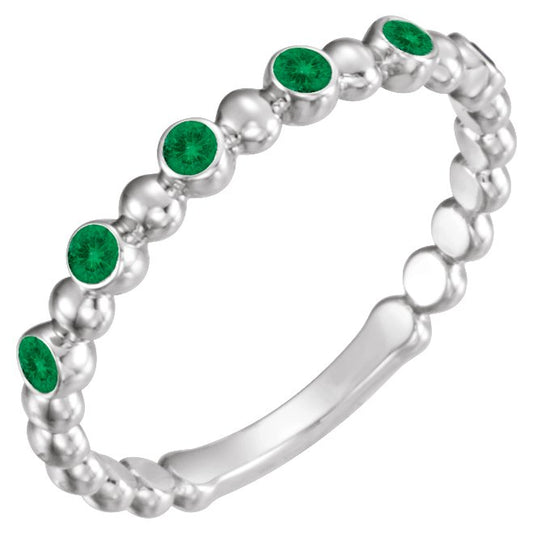 Lab-Grown Emerald Stackable Ring - White Gold