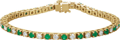 Lab-Grown Emerald And Diamond Line Bracelet - Yellow Gold - Lab Grown Diamond