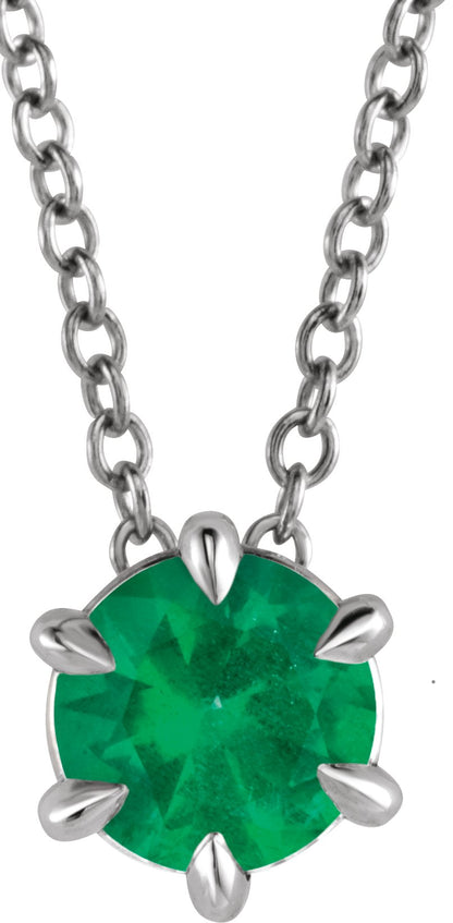 Lab-Grown Emerald Solitaire Necklace - Lab Grown Diamond