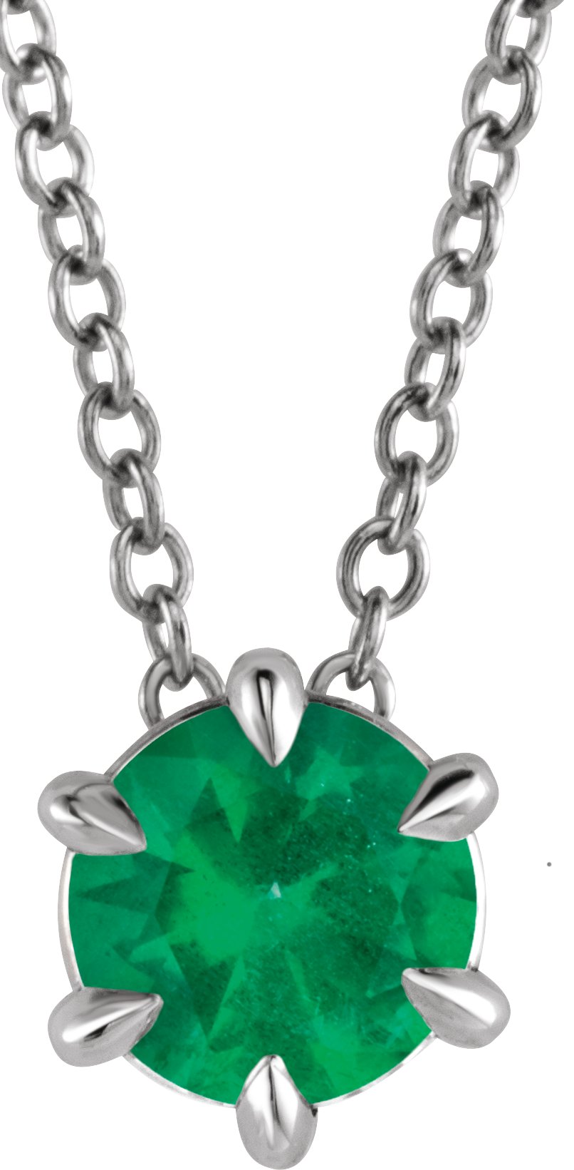 Lab-Grown Emerald Solitaire Necklace - Lab Grown Diamond