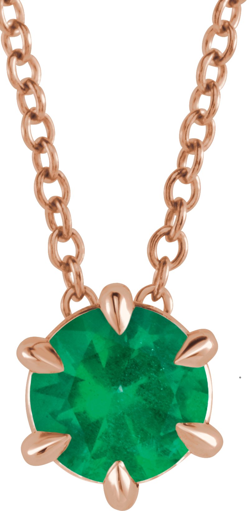 Lab-Grown Emerald Solitaire Necklace - Rose Gold - Lab Grown Diamond