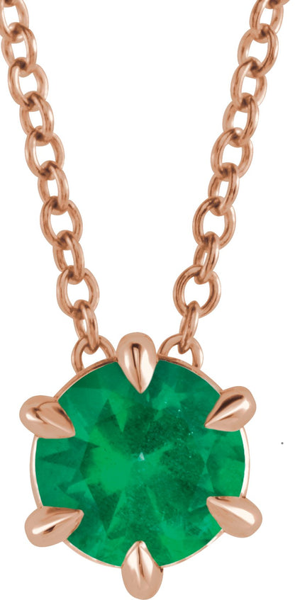 Lab-Grown Emerald Solitaire Necklace - Rose Gold - Lab Grown Diamond