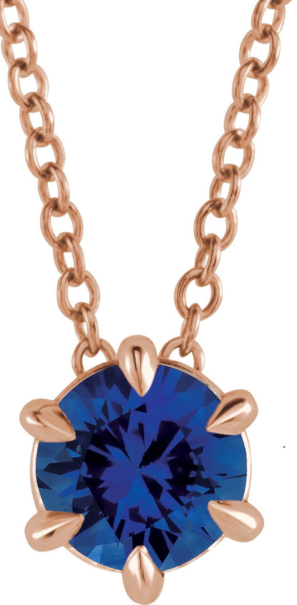Lab-Grown Blue Sapphire Solitaire Necklace - Rose Gold - Lab Grown Diamond