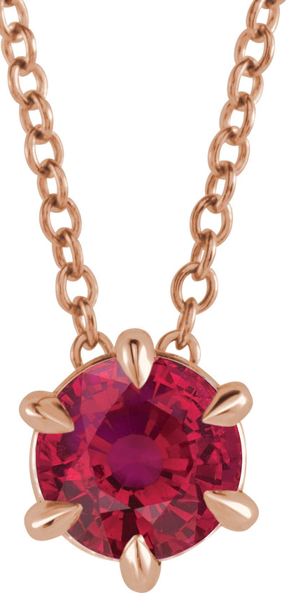 Lab-Grown Ruby Solitaire Necklace - Rose Gold - Lab Grown Diamond