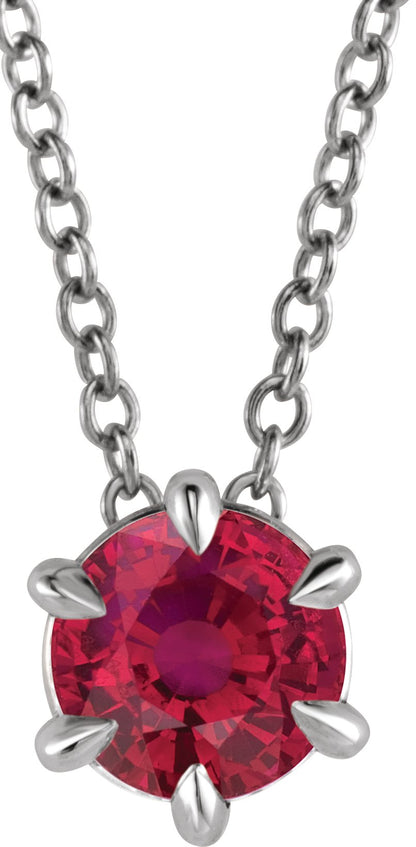 Lab-Grown Ruby Solitaire Necklace - Lab Grown Diamond