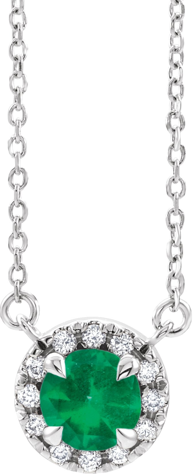 Lab-Grown Emerald And .03 Ctw Natural Diamond Necklace - Lab Grown Diamond