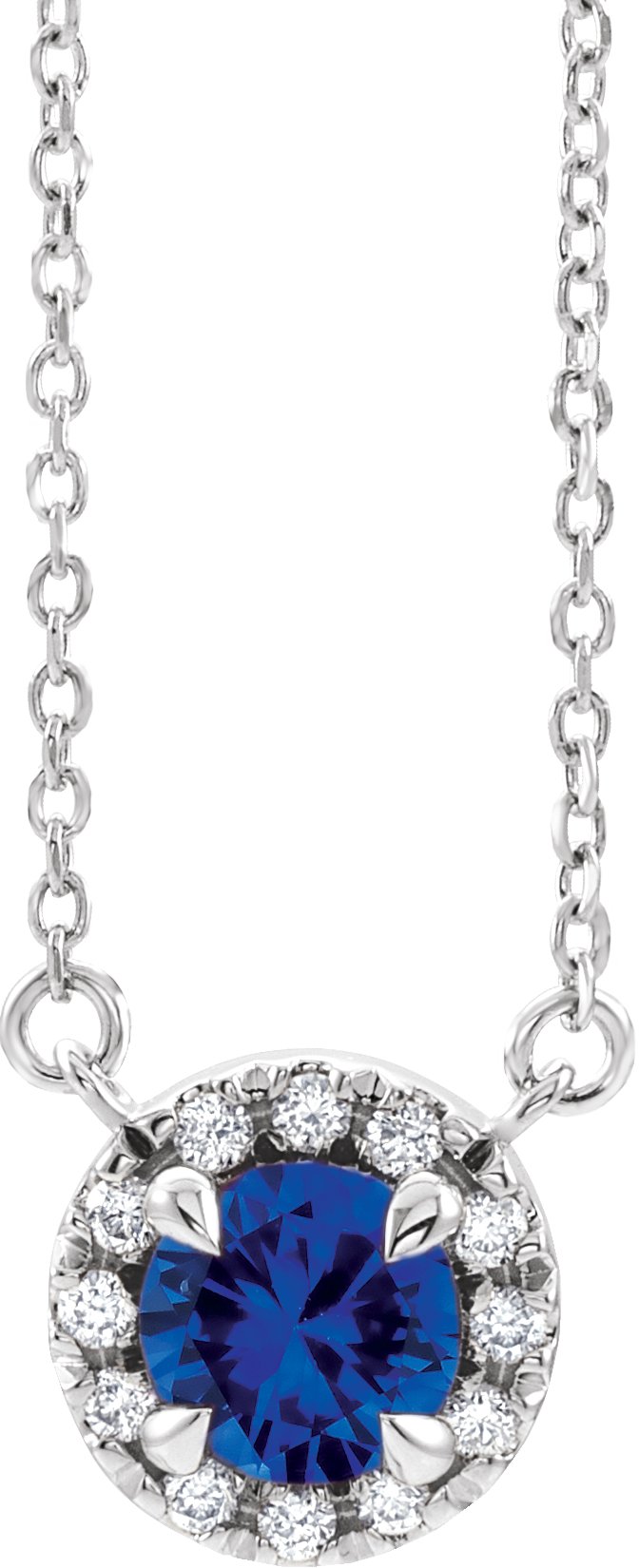 Lab-Grown Blue Sapphire And .03 Ctw Natural Diamond Necklace - Lab Grown Diamond
