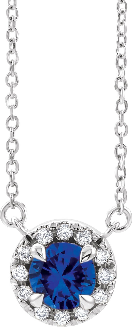 Lab-Grown Blue Sapphire And .03 Ctw Natural Diamond Necklace - Lab Grown Diamond