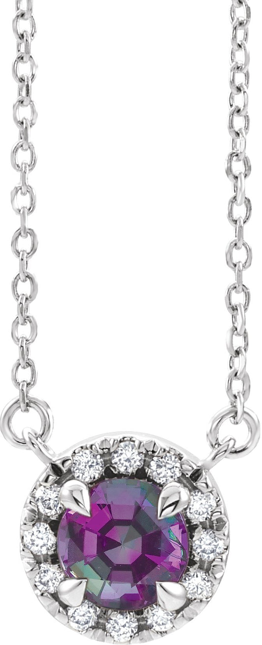 Lab-Grown Alexandrite And .03 Ctw Natural Diamond Necklace