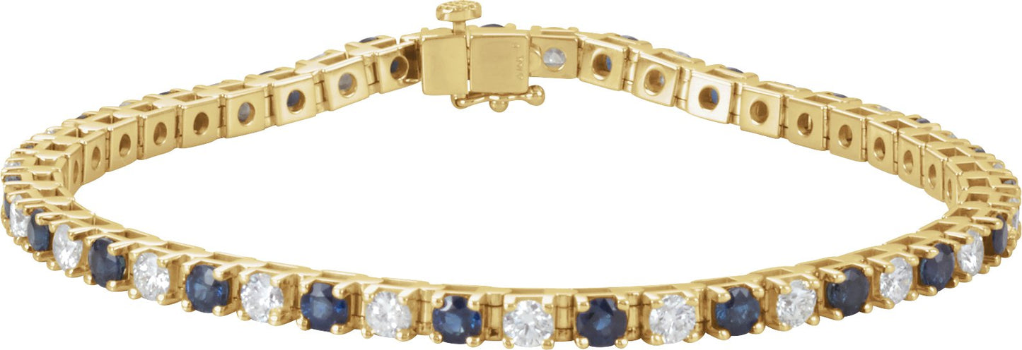 Lab-Grown Blue Sapphire And Diamond Line Bracelet - Yellow Gold - Lab Grown Diamond