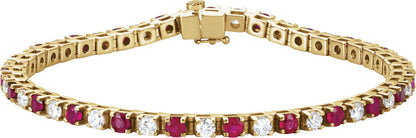 Lab-Grown Ruby And Diamond Line Bracelet - Yellow Gold - Lab Grown Diamond
