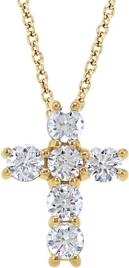 Lab-Grown Diamond Cross Necklace - Yellow Gold - Lab Grown Diamond