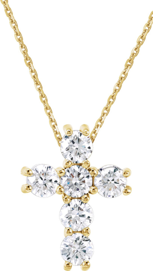 Lab-Grown Diamond Cross Necklace - Yellow Gold - Lab Grown Diamond
