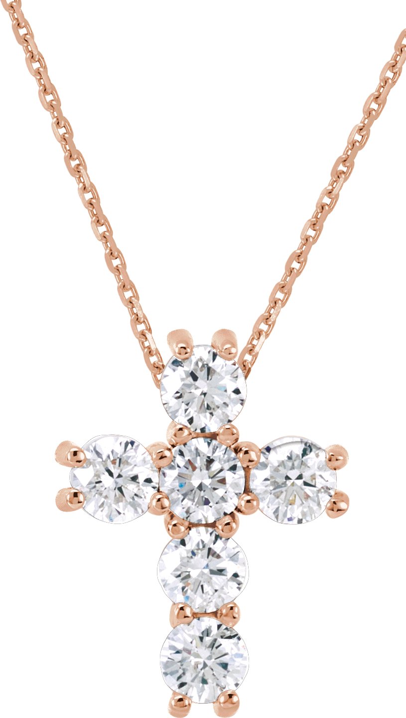 Lab-Grown Diamond Cross Necklace - Rose Gold - Lab Grown Diamond