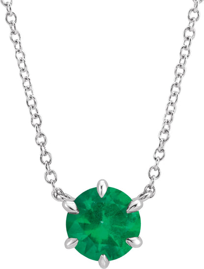 Lab-Grown Emerald Solitaire Necklace - Lab Grown Diamond