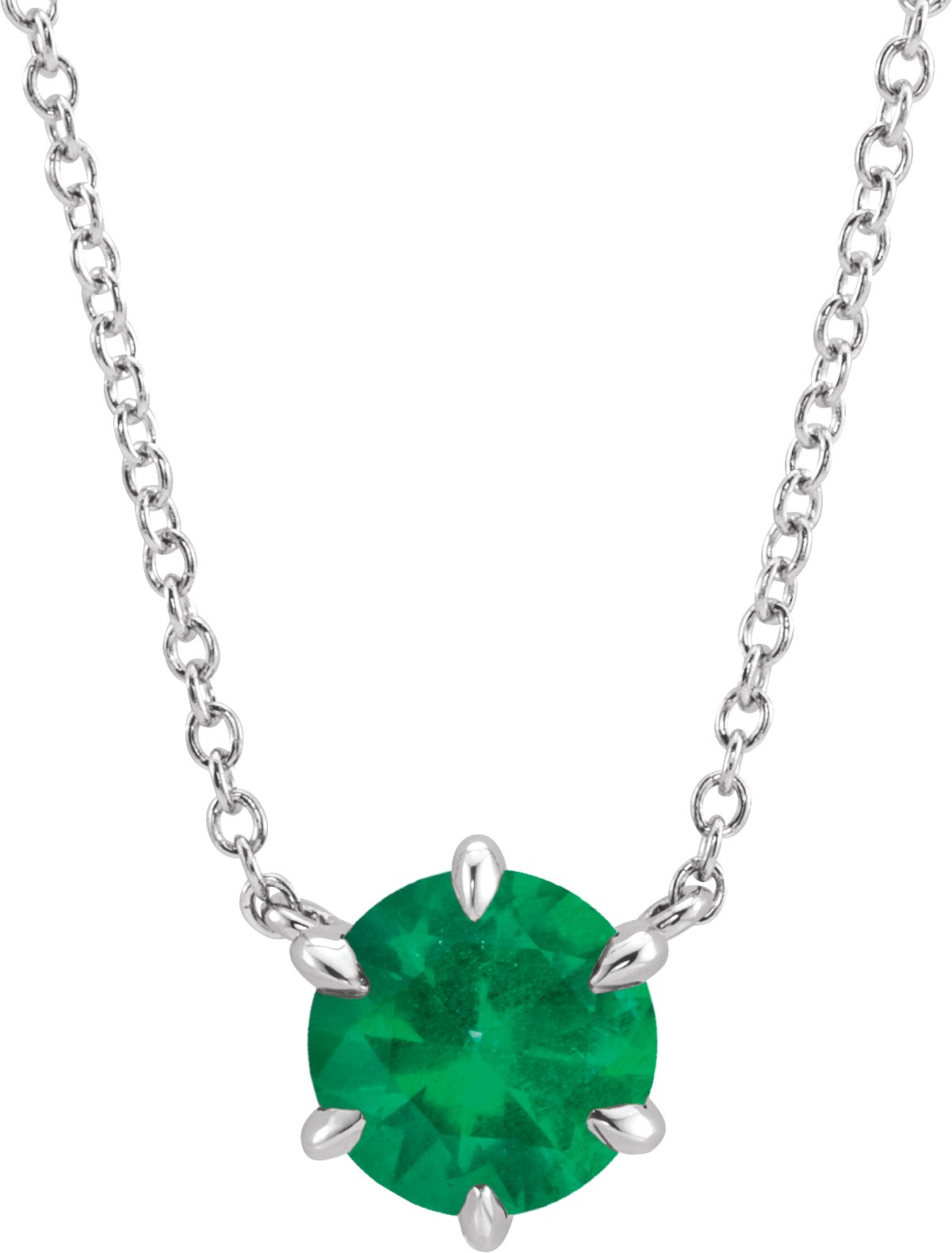 Lab-Grown Emerald Solitaire Necklace - Lab Grown Diamond