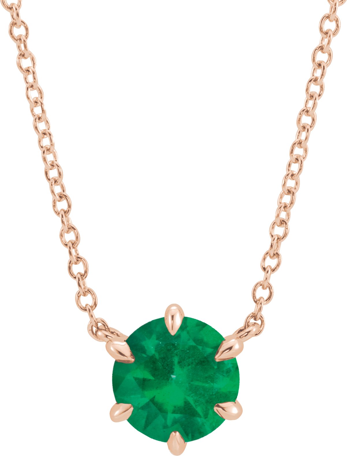 Lab-Grown Emerald Solitaire Necklace - Rose Gold - Lab Grown Diamond
