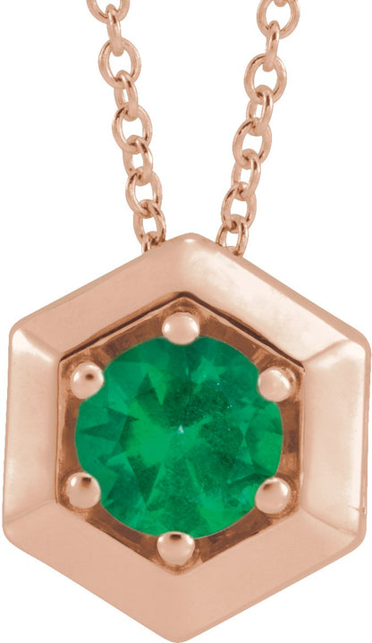 Lab-Grown Emerald Solitaire Geometric Necklace - Rose Gold - Lab Grown Diamond