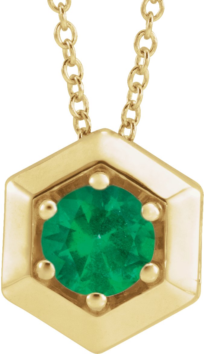 Lab-Grown Emerald Solitaire Geometric Necklace