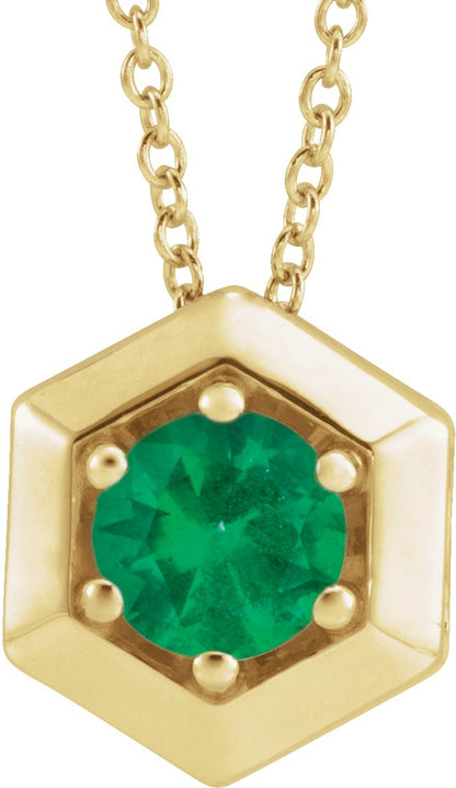 Lab-Grown Emerald Solitaire Geometric Necklace