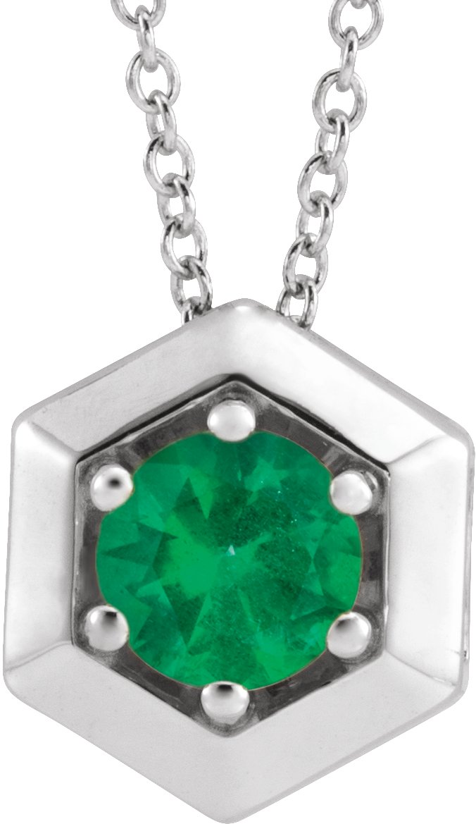 Lab-Grown Emerald Solitaire Geometric Necklace - Lab Grown Diamond