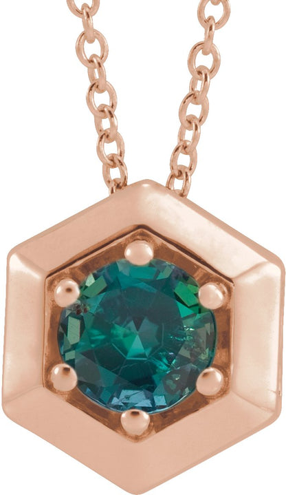 Lab-Grown Alexandrite Solitaire Geometric Necklace - Rose Gold - Lab Grown Diamond