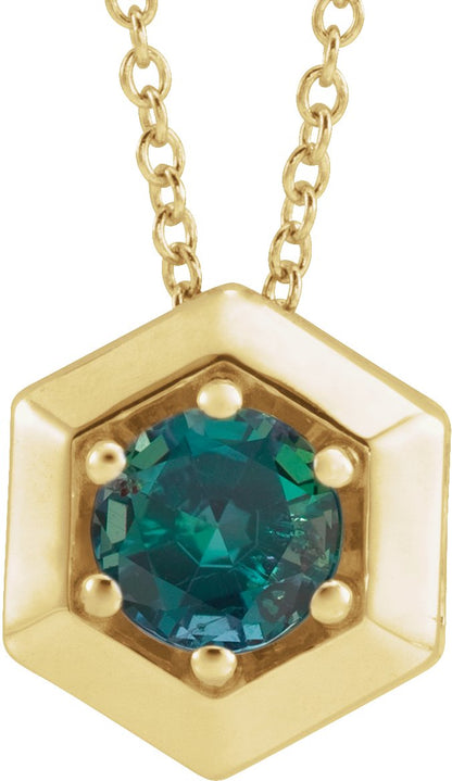 Lab-Grown Alexandrite Solitaire Geometric Necklace