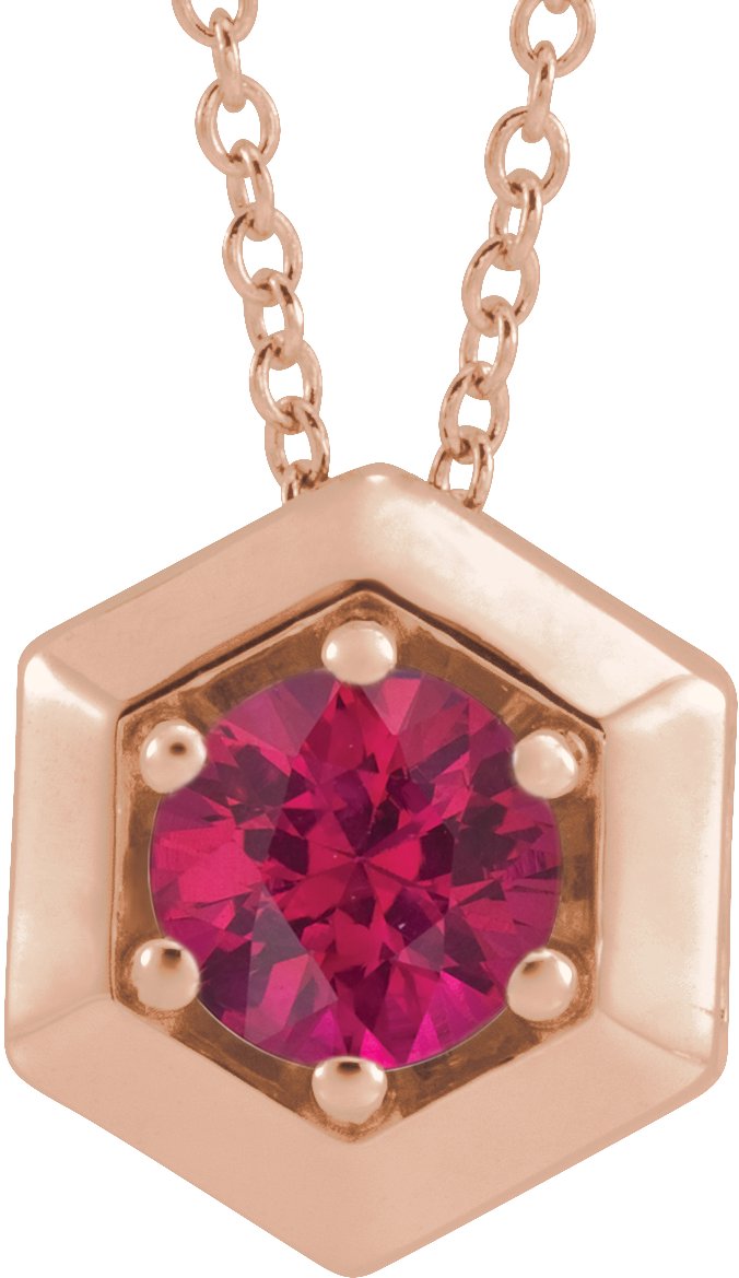 Lab-Grown Ruby Solitaire Geometric Necklace - Rose Gold - Lab Grown Diamond