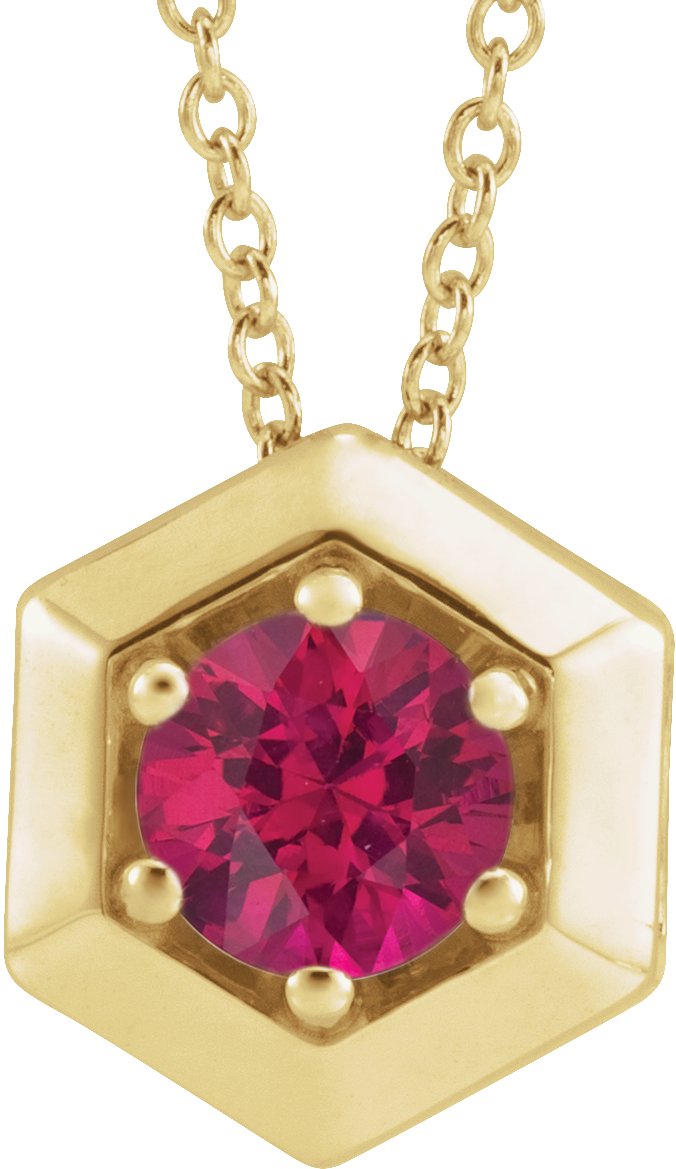 Lab-Grown Ruby Solitaire Geometric Necklace