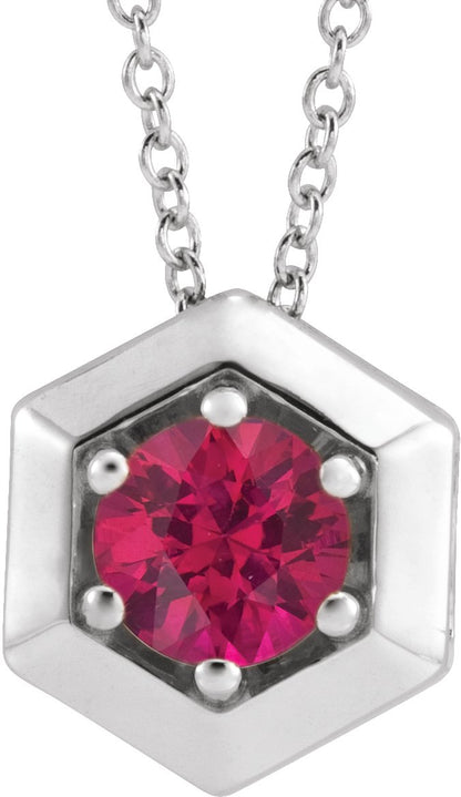 Lab-Grown Ruby Solitaire Geometric Necklace - Lab Grown Diamond