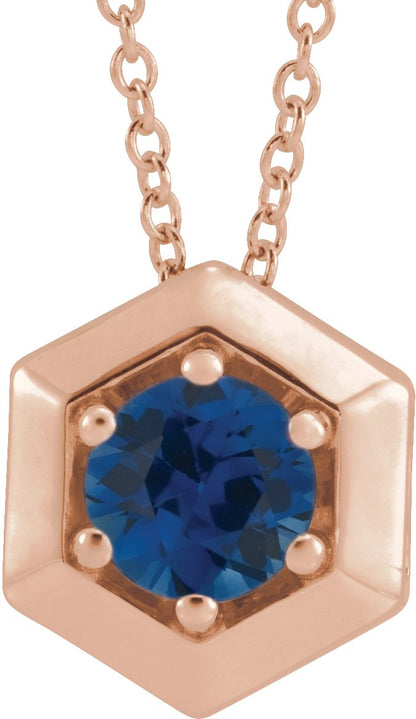 Lab-Grown Blue Sapphire Solitaire Geometric Necklace - Rose Gold - Lab Grown Diamond