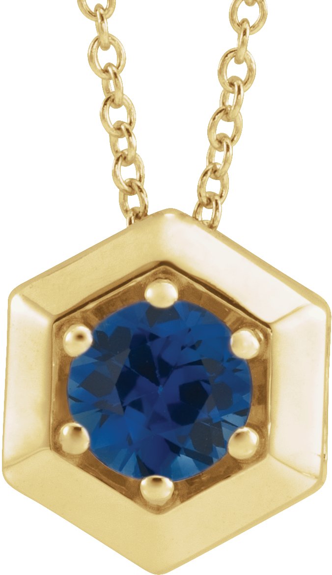 Lab-Grown Blue Sapphire Solitaire Geometric Necklace
