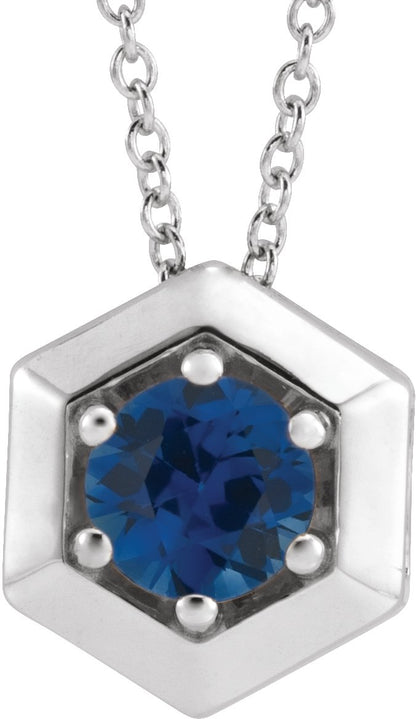 Lab-Grown Blue Sapphire Solitaire Geometric Necklace - Lab Grown Diamond