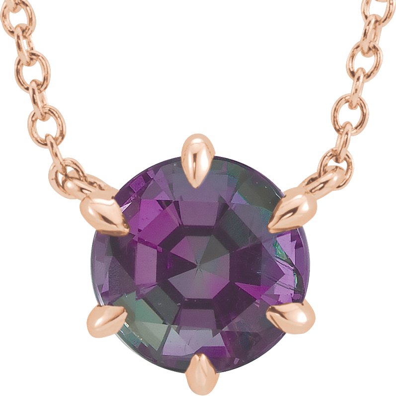 Lab-Grown Alexandrite Solitaire Necklace - Rose Gold - Lab Grown Diamond