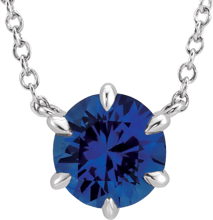 Lab-Grown Blue Sapphire Solitaire Necklace - Lab Grown Diamond