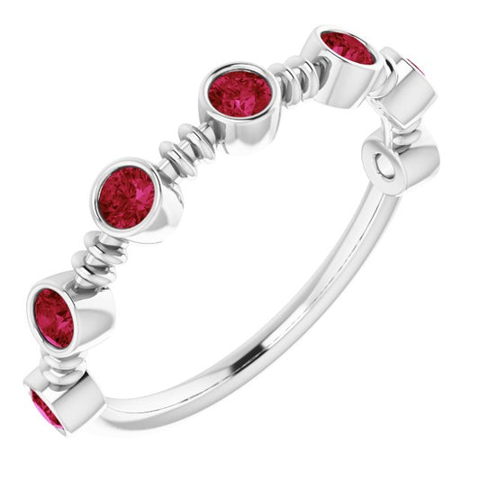Lab-Grown Ruby Bezel-Set Ring - White Gold