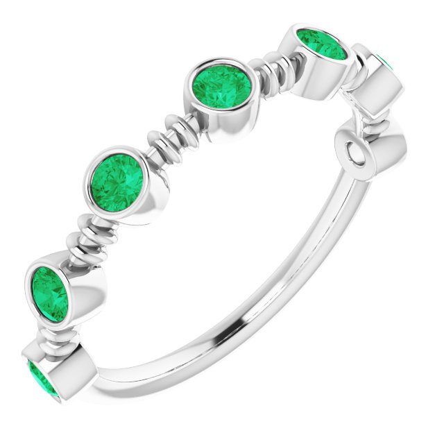 Lab-Grown Emerald Bezel-Set Ring - White Gold