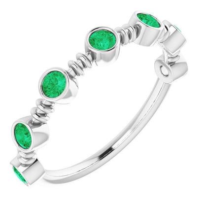 Lab-Grown Emerald Bezel-Set Ring - White Gold